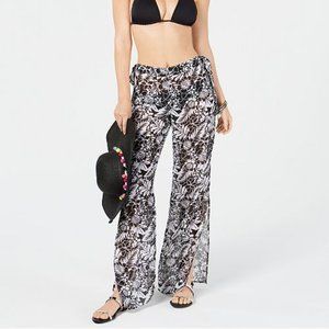 Miken Floral Side-Slit Chiffon Cover-Up Pants Sz L